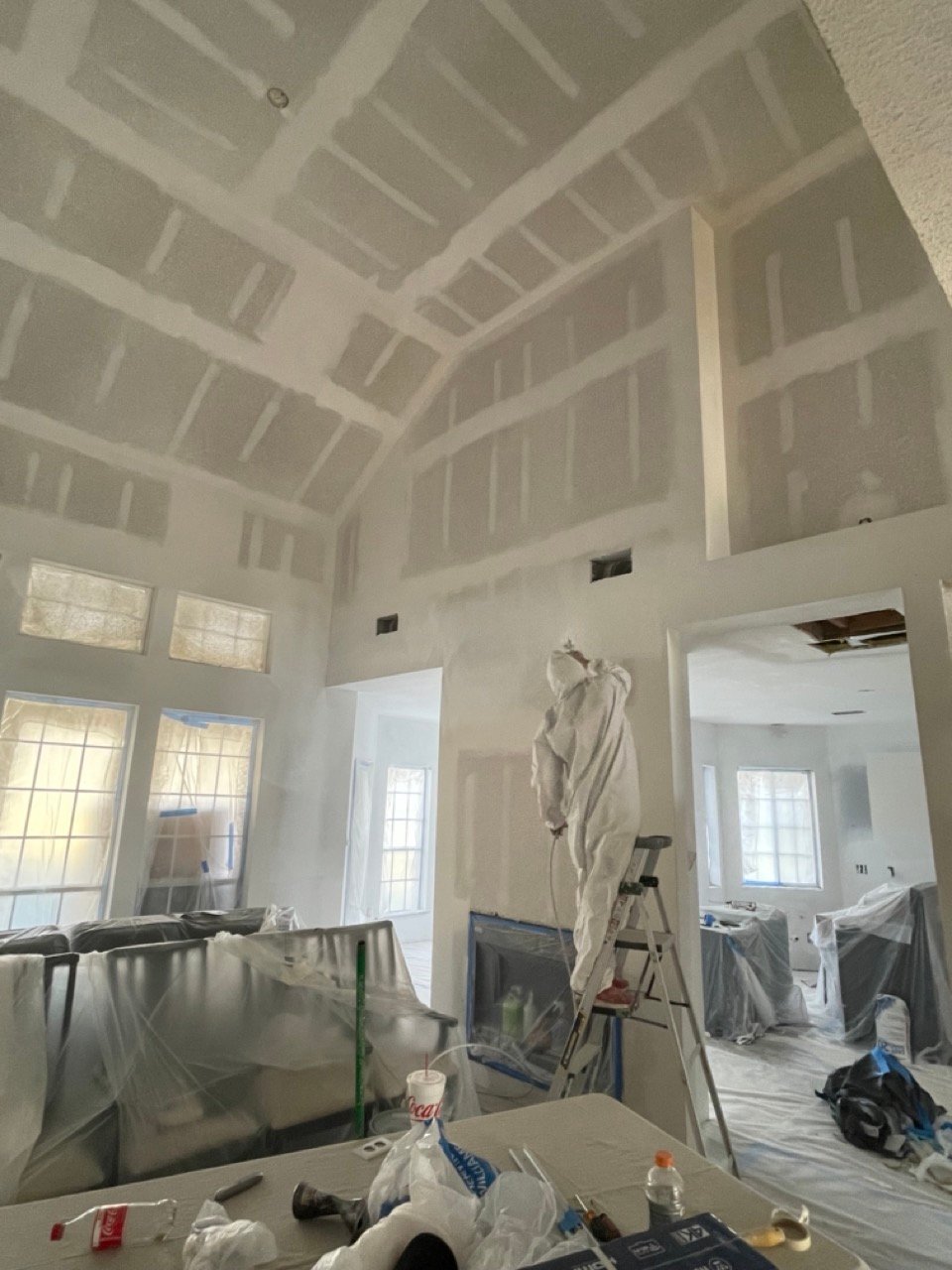 Drywall installation in Katy, TX with a vaulted ceiling finished and sanded smooth
